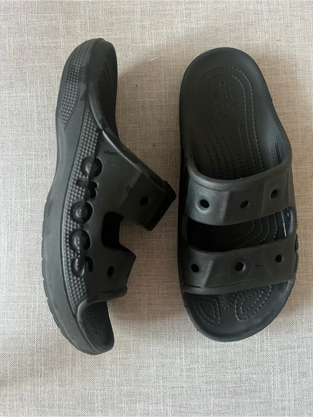 CROCS Black unisex double strap casual outdoor slide Sandals, Men 8, women 10